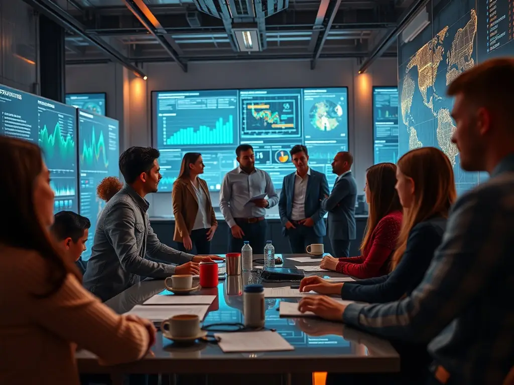 A dynamic image of a team working on AI integration and cloud migration, highlighting The Beauty Database's technical support and consulting capabilities.